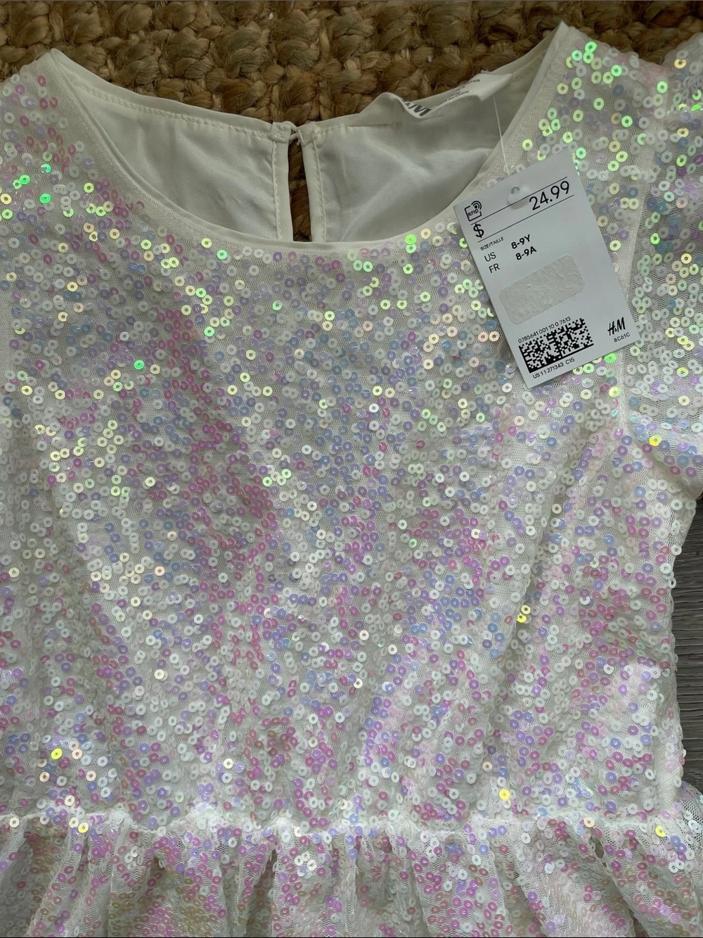 H&M White Iridescent Sequin Girls' Party Dress~size 8/9 years